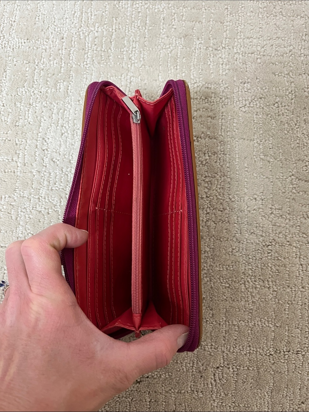 Fossil Multicolor Striped Zip-Around Wallet with Brown Trim - Picture 3 of 4